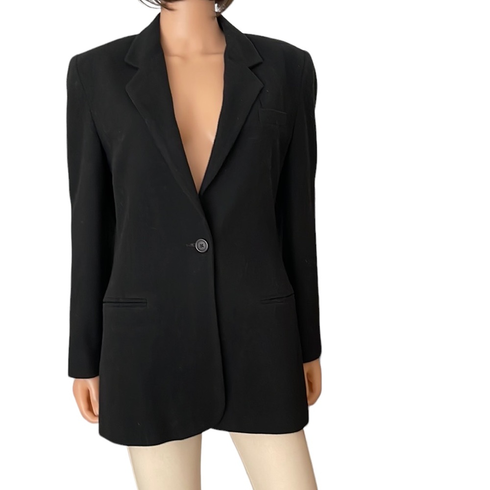 Vintage Lands’ End Wool Cashmere Black Blazer | Classic Tailored Jacket | Size 8